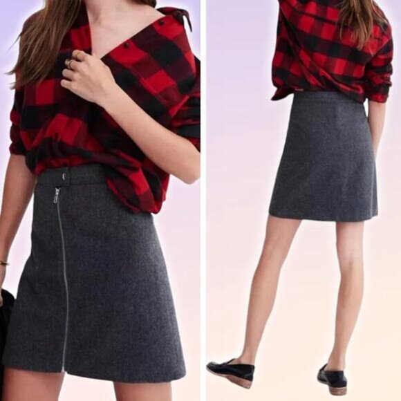 MADEWELL Wool Blend Zip Mini A-Line Skirt Sz 0 Gray - Picture 1 of 6